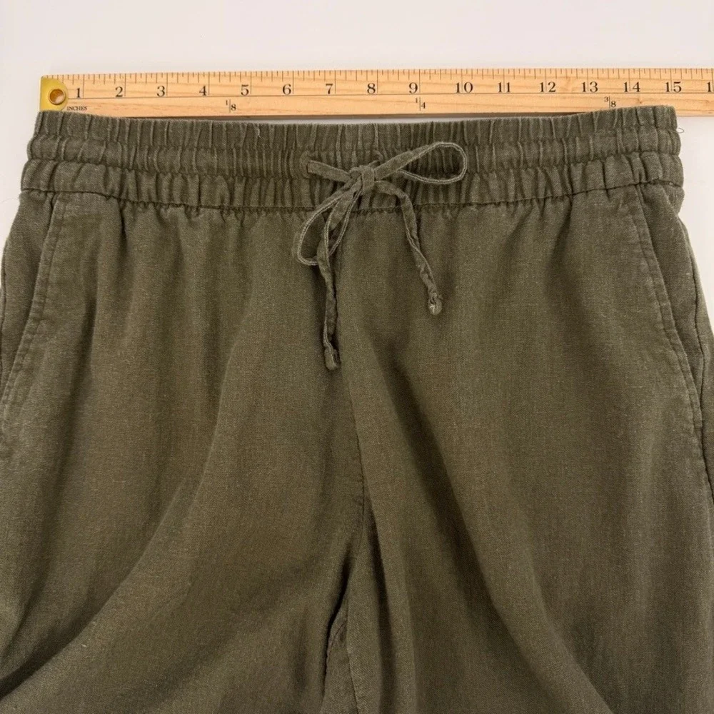 Banana Republic Womens Olive Green Linen Blend Wide‎ Leg Crop Natural Fiber S